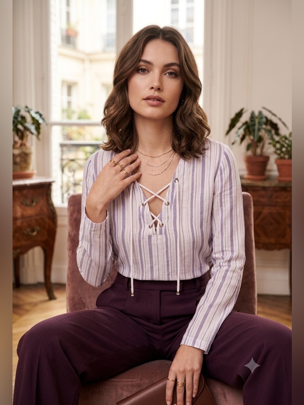 Rails Striped Lace-Up Blouse | Long Sleeve Cotton Top | Size Small | Boho